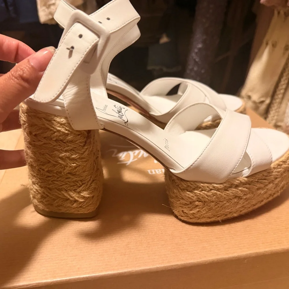 Christian Louboutin Calakala White Espadrille Platform Sandals